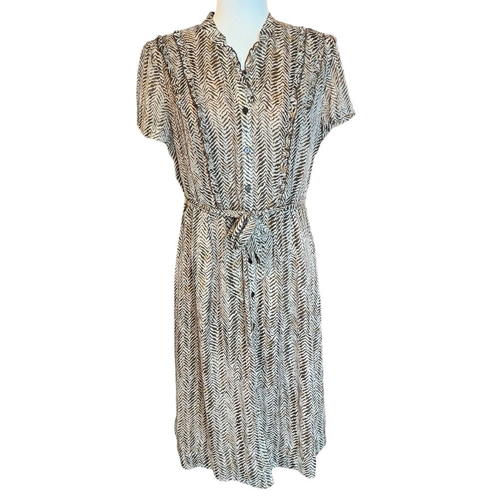 Pendleton 100% Silk Midi Dress Brown Animal Print Snake Skin Button Up Womens 10
